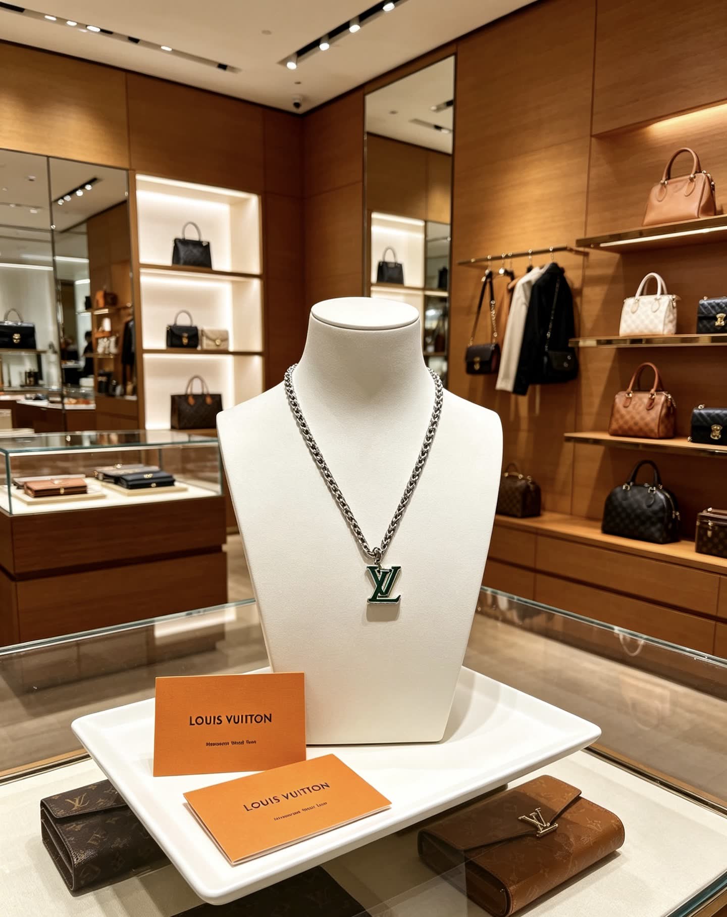 Louis Vuitton Silver Chain with LV Pendant